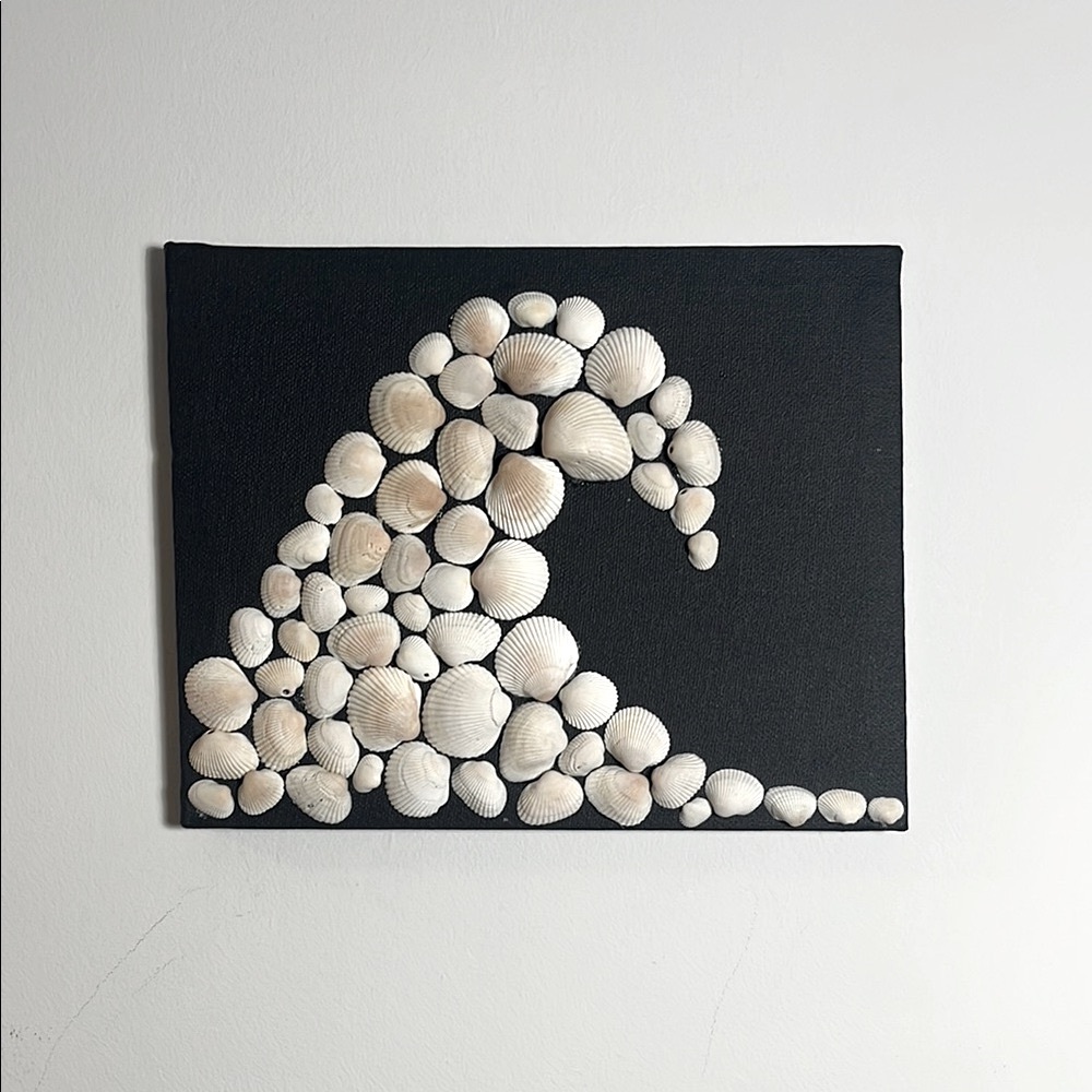 Seashell Wave Art on Black 8x10 Canvas